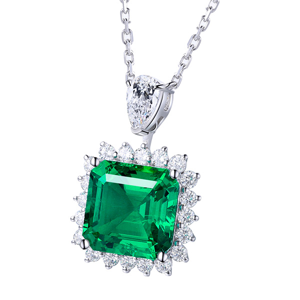 s925 sterling silver lab paraiba/emerald & cz diamond necklace