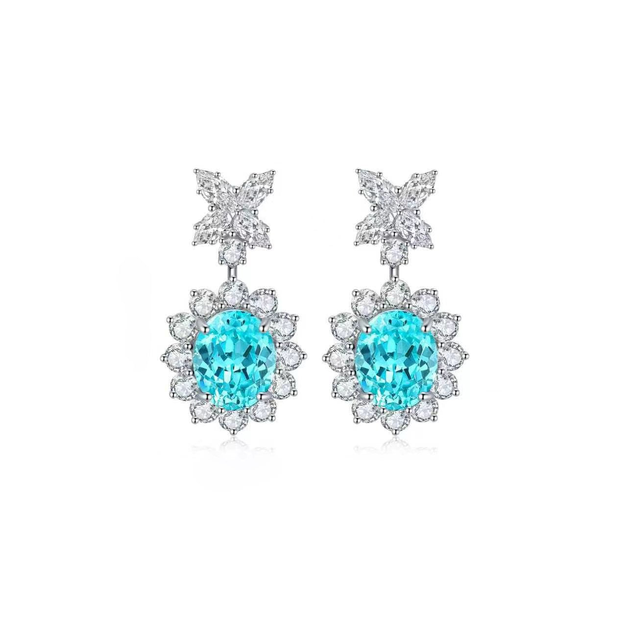 s925 sterling silver lab cobalt spinel/paraiba/emerald/sapphire/ruby & cz diamond earrings