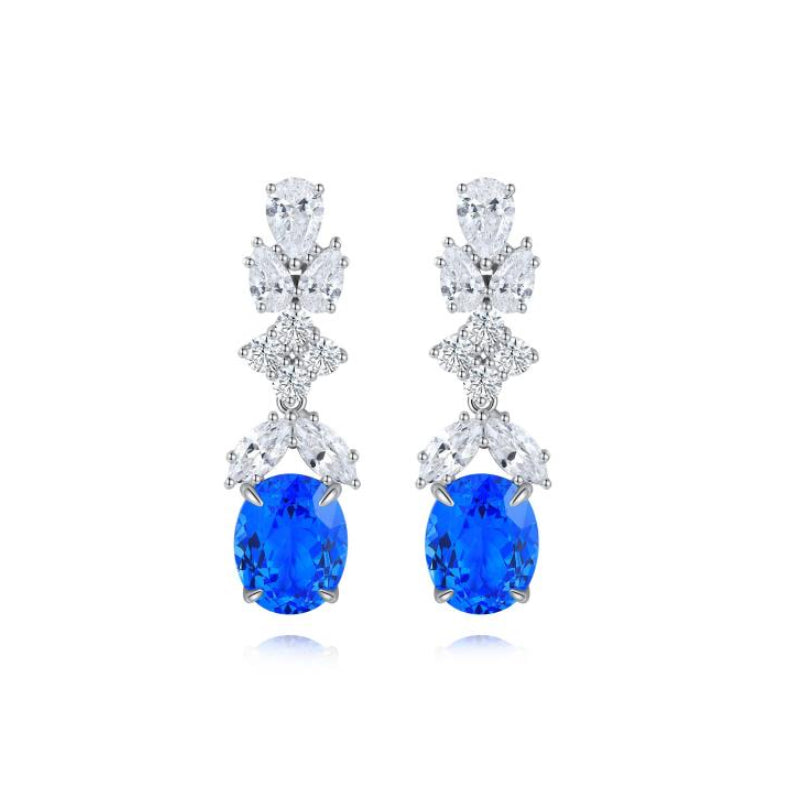 s925 sterling silver lab sapphire/emerald/ruby/paraiba/cobalt spinel & cz diamond earrings