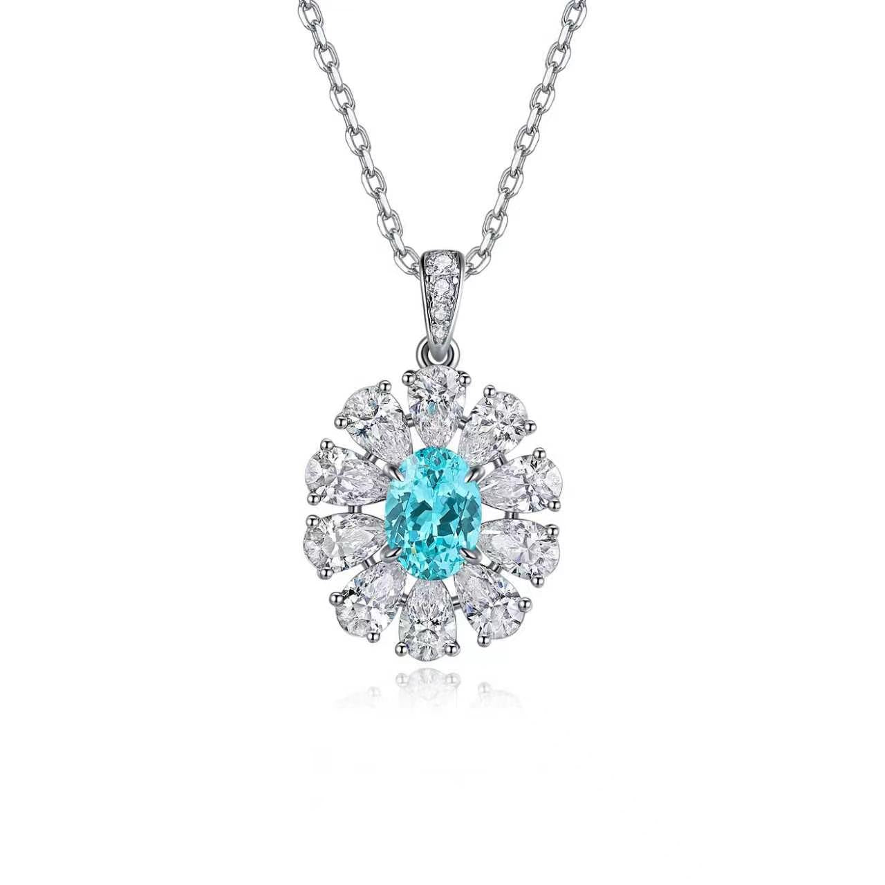 s925 sterling silver lab ruby/sapphire/emerald/paraiba/cobalt spinel & cz diamond necklace