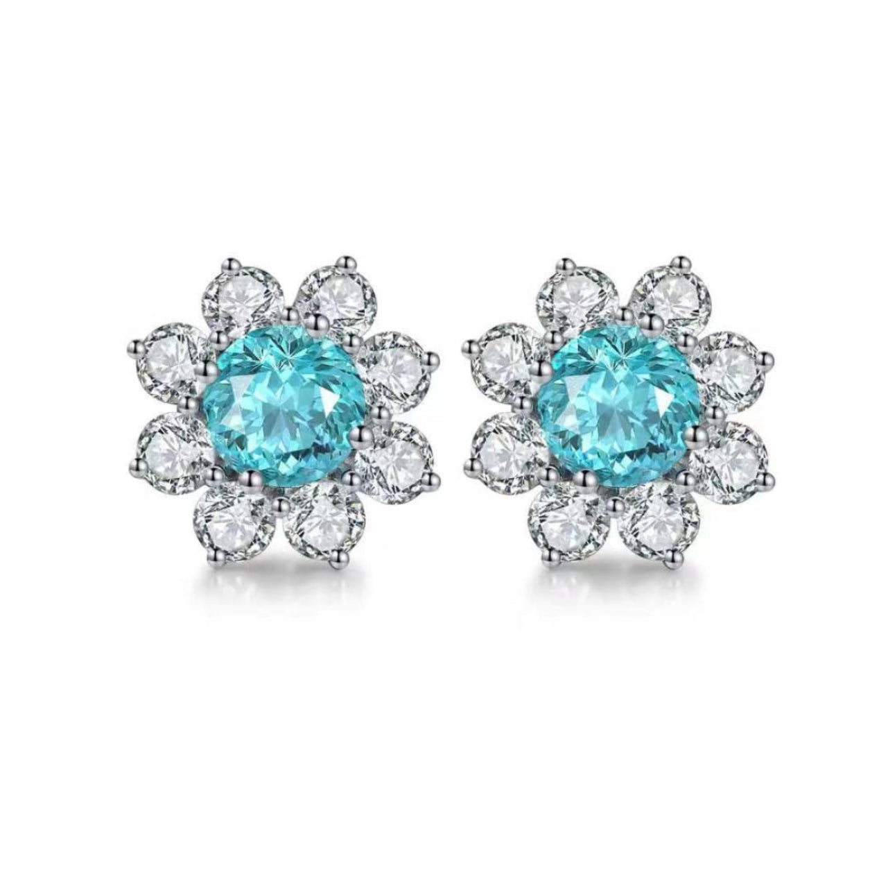 s925 sterling silver lab paraiba/ruby/sapphire/emearld/cobalt spinel & cz diamond stud earrings