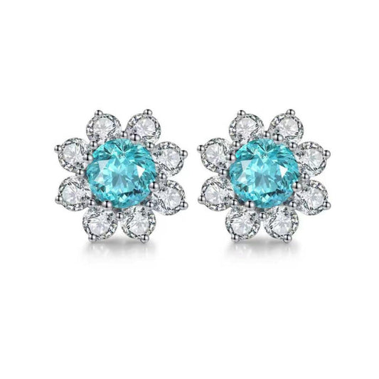 S925 Sterling Silver Lab Paraiba/Ruby/Sapphire/Emearld/Cobalt Spinel & CZ Diamond Stud Earrings