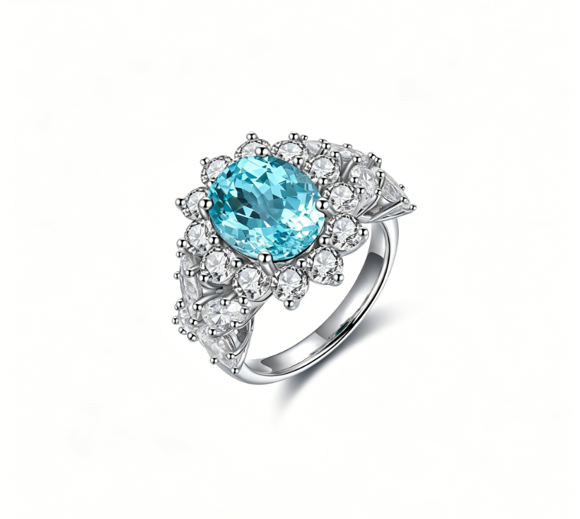 s925 sterling silver lab ruby/sapphire/emerald/paraiba & cz diamond ring