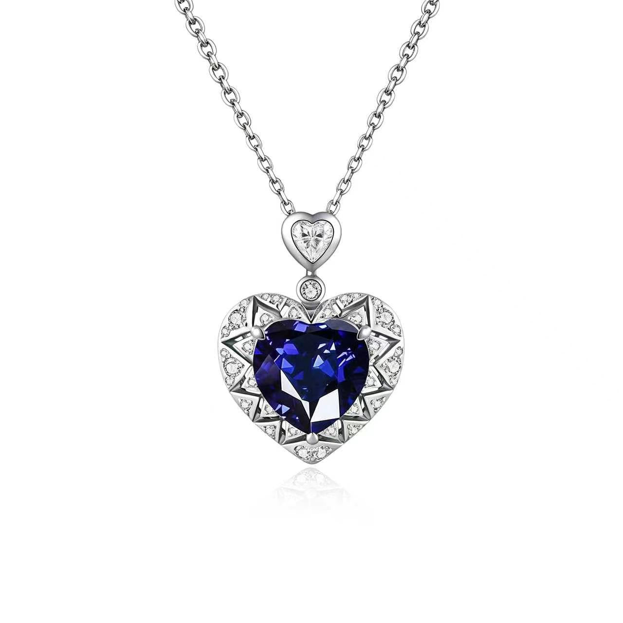 s925 sterling silver lab emerald/ruby/sapphire/paraiba & cz diamond necklace