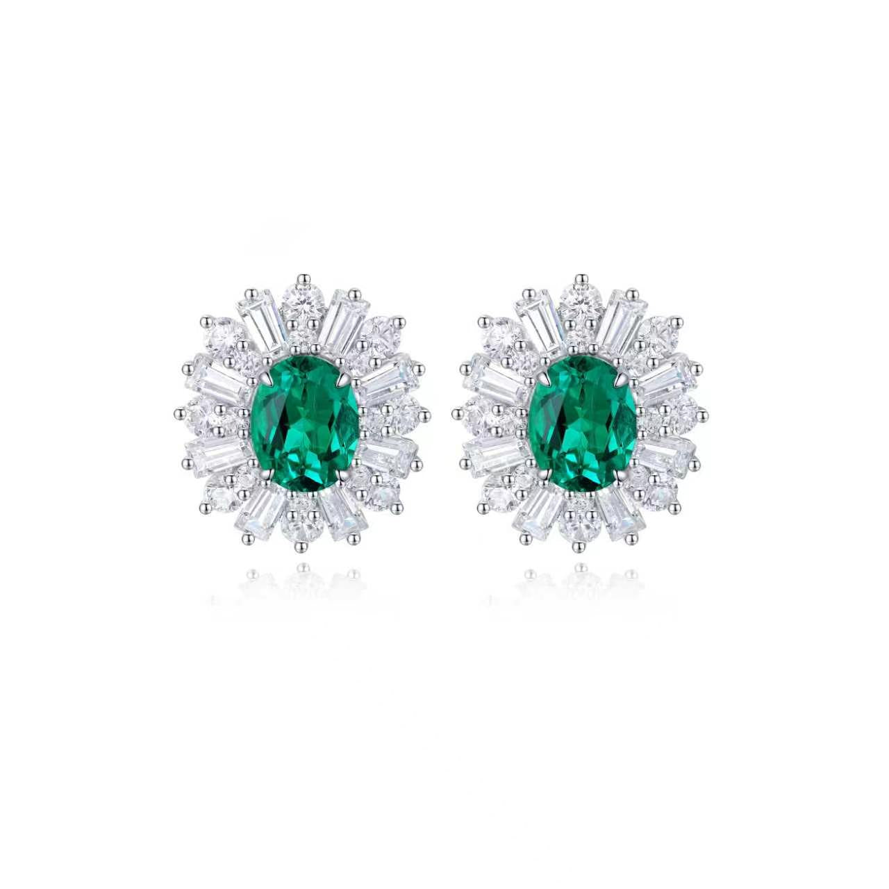 s925 sterling silver lab sapphire/emerald/ruby/paraiba/cobalt spinel & cz diamond stud earrings