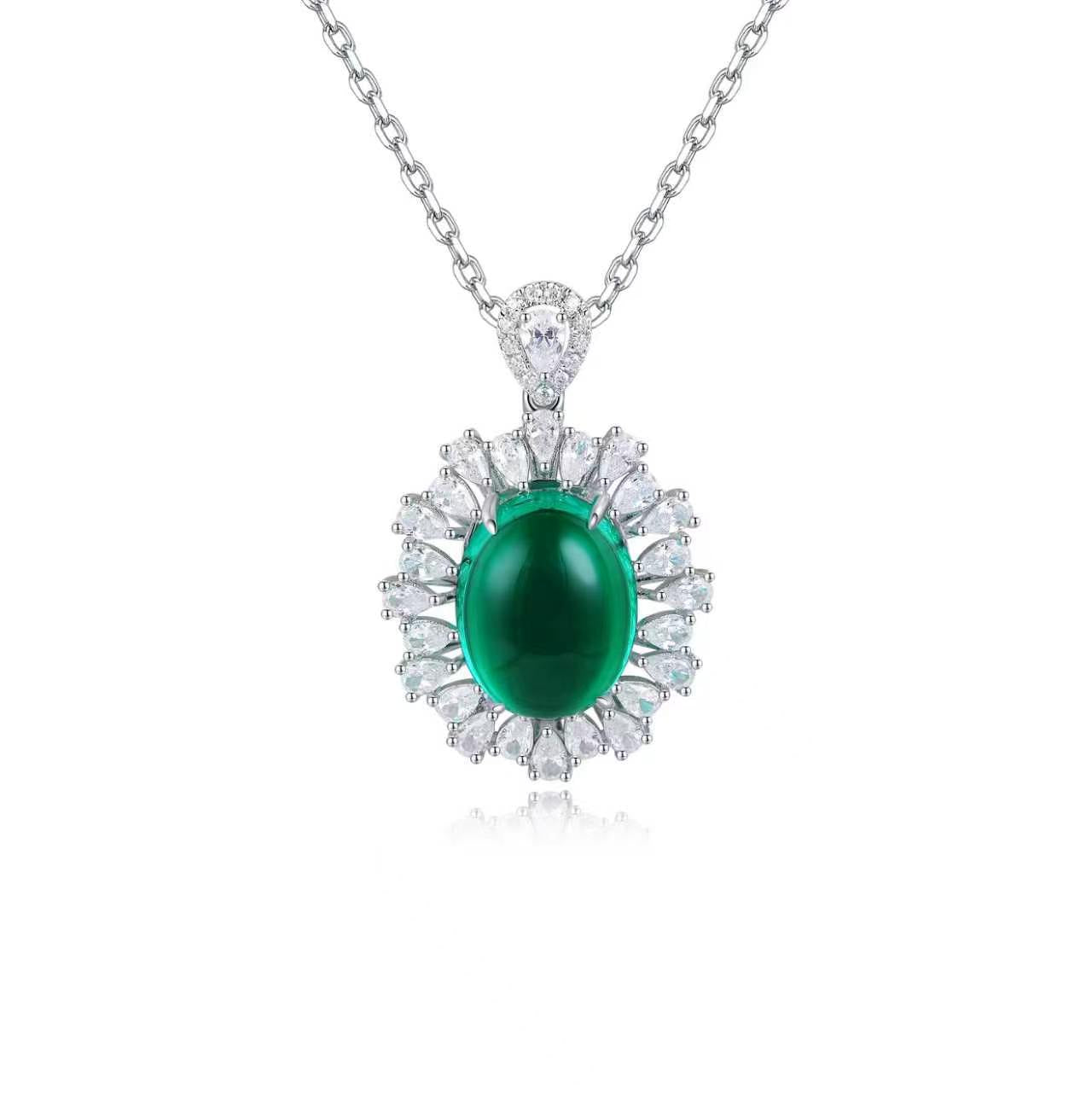 s925 sterling silver lab ruby/sapphire/emerald & cz diamond necklace