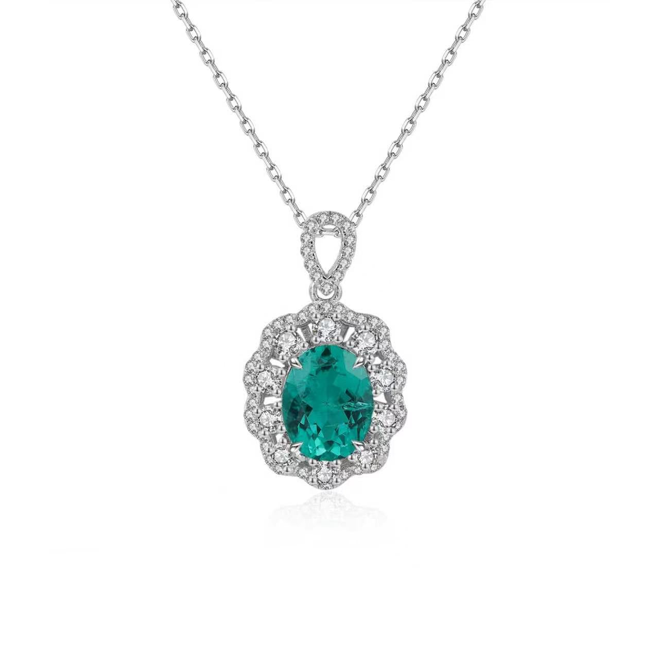 s925 sterling silver lab paraiba/ruby/sapphire/emerald/cobalt spinel & cz diamond necklace