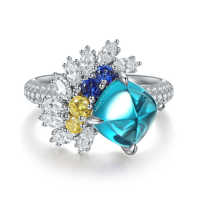 s925 sterling silver lab ruby/sapphire/emerald/paraiba & cz diamond ring