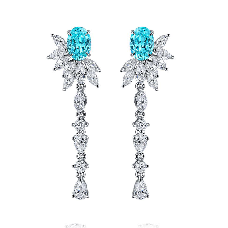 s925 sterling silver lab paraiba/ruby & cz diamond earrings