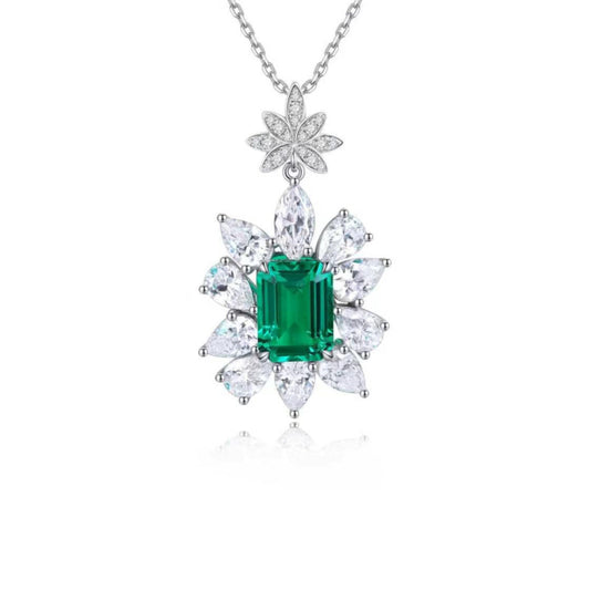 S925 Sterling Silver Lab Emerald/Ruby/Sapphire/Pariaba/Cobalt Spinel & CZ Diamond Necklace