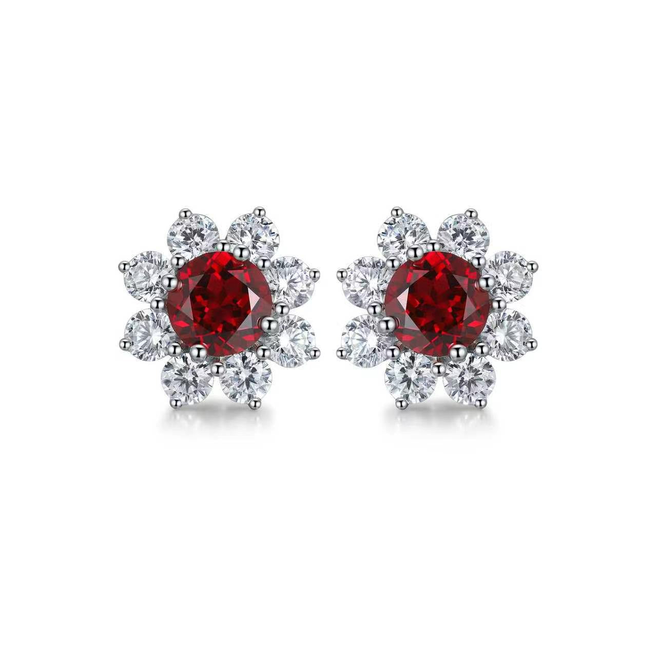 s925 sterling silver lab paraiba/ruby/sapphire/emearld/cobalt spinel & cz diamond stud earrings