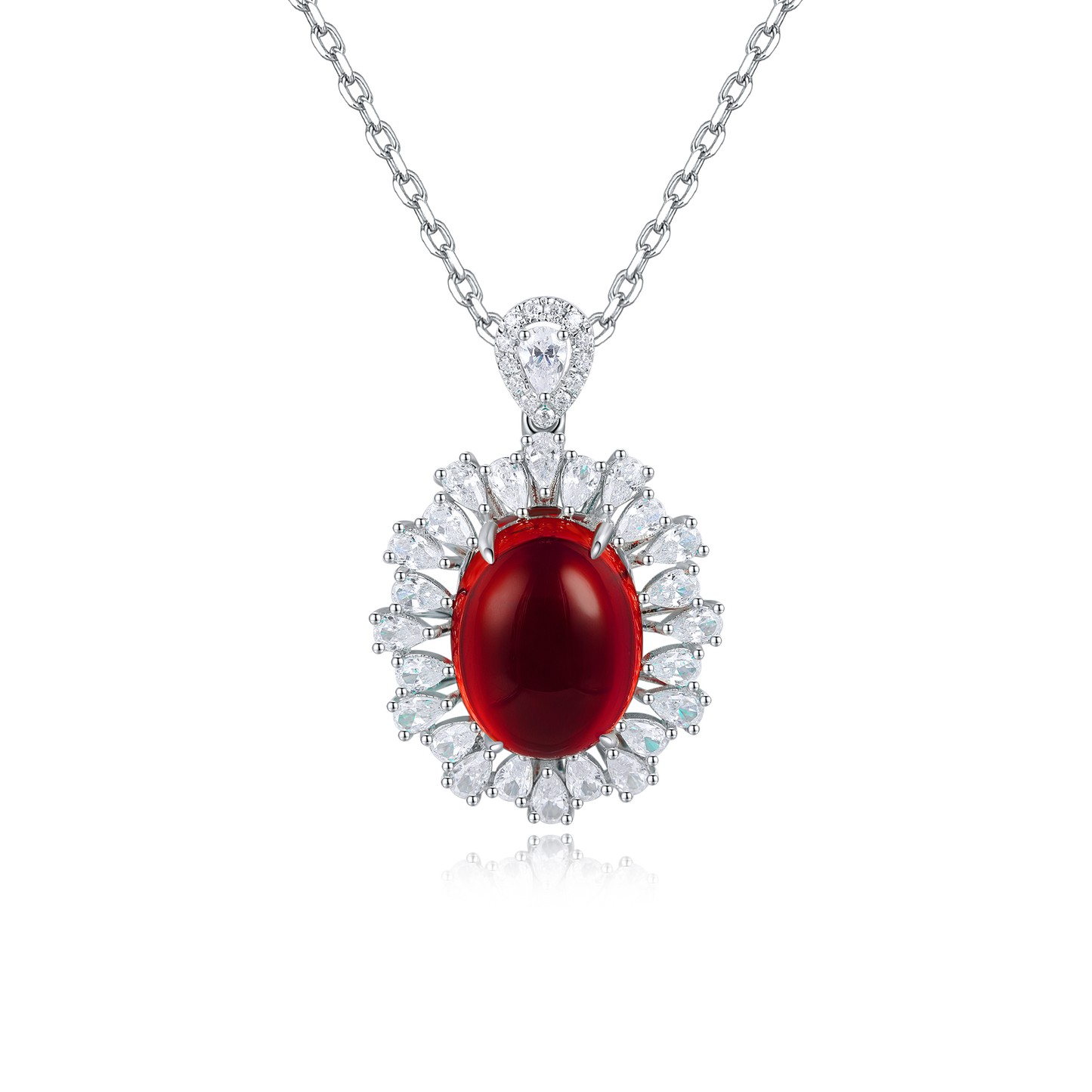s925 sterling silver lab ruby/sapphire/emerald & cz diamond necklace