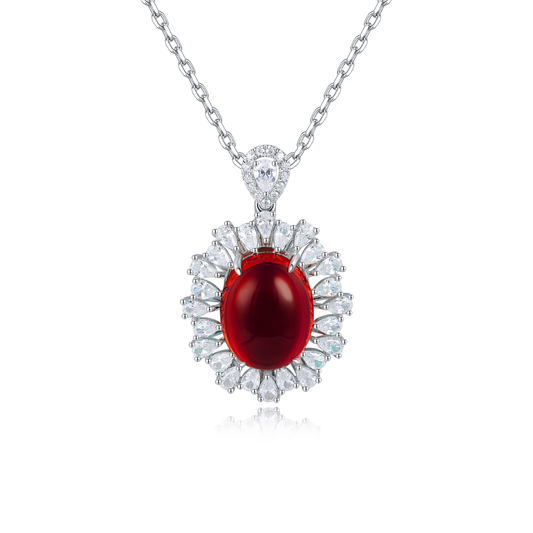 S925 Sterling Silver Lab Ruby/Sapphire/Emerald & CZ Diamond Necklace
