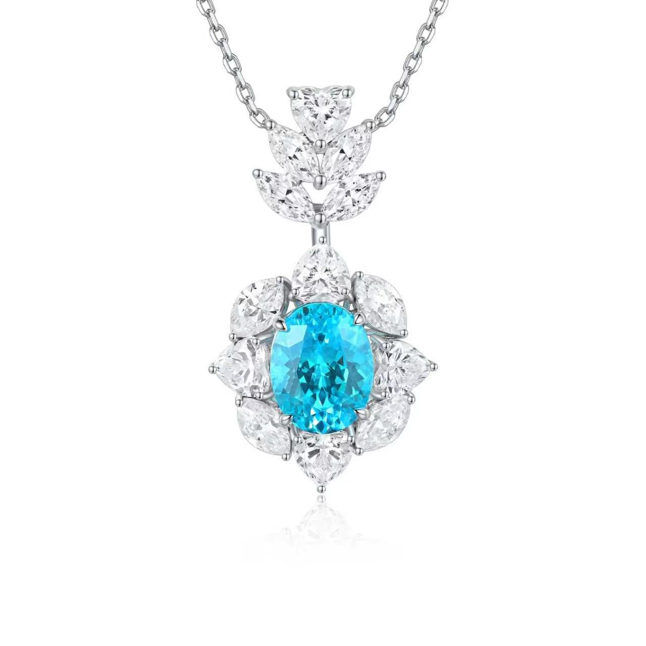 s925 sterling silver lab sapphire/ruby/emerald/paraiba/cobalt spinel & cz diamond necklace
