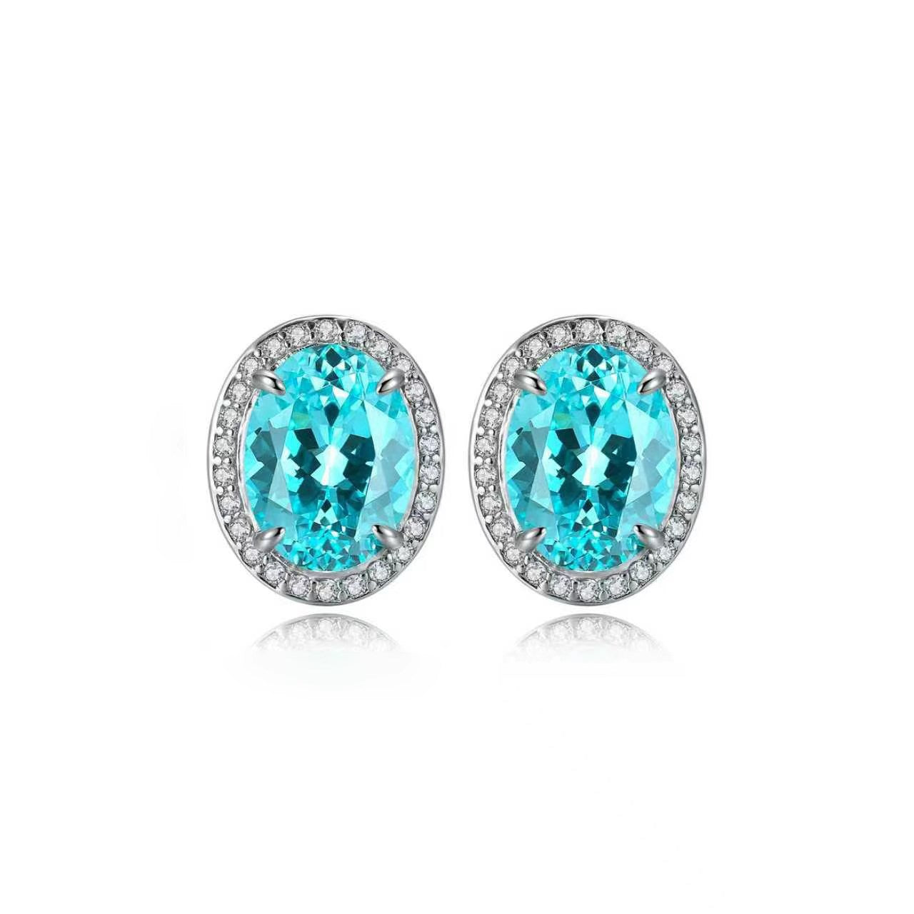 s925 sterling silver lab paraiba/ruby/emerald/sapphire & cz diamond stud earrings