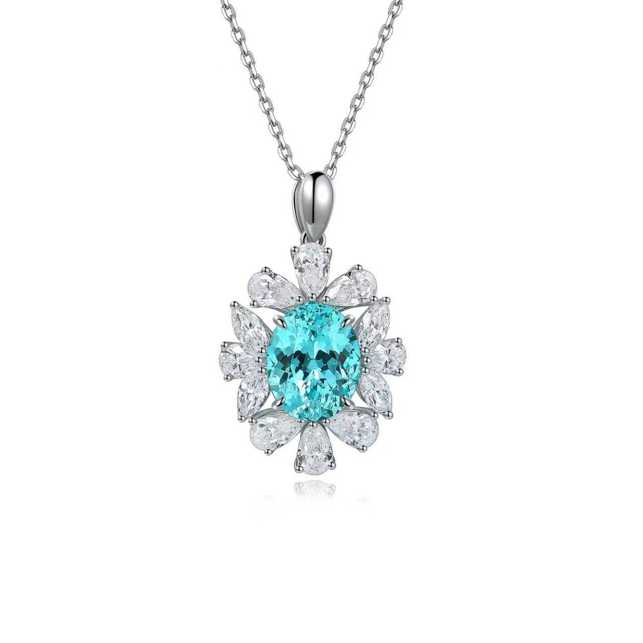 s925 sterling silver lab paraiba/ruby/sapphire/emerald & cz diamond necklace