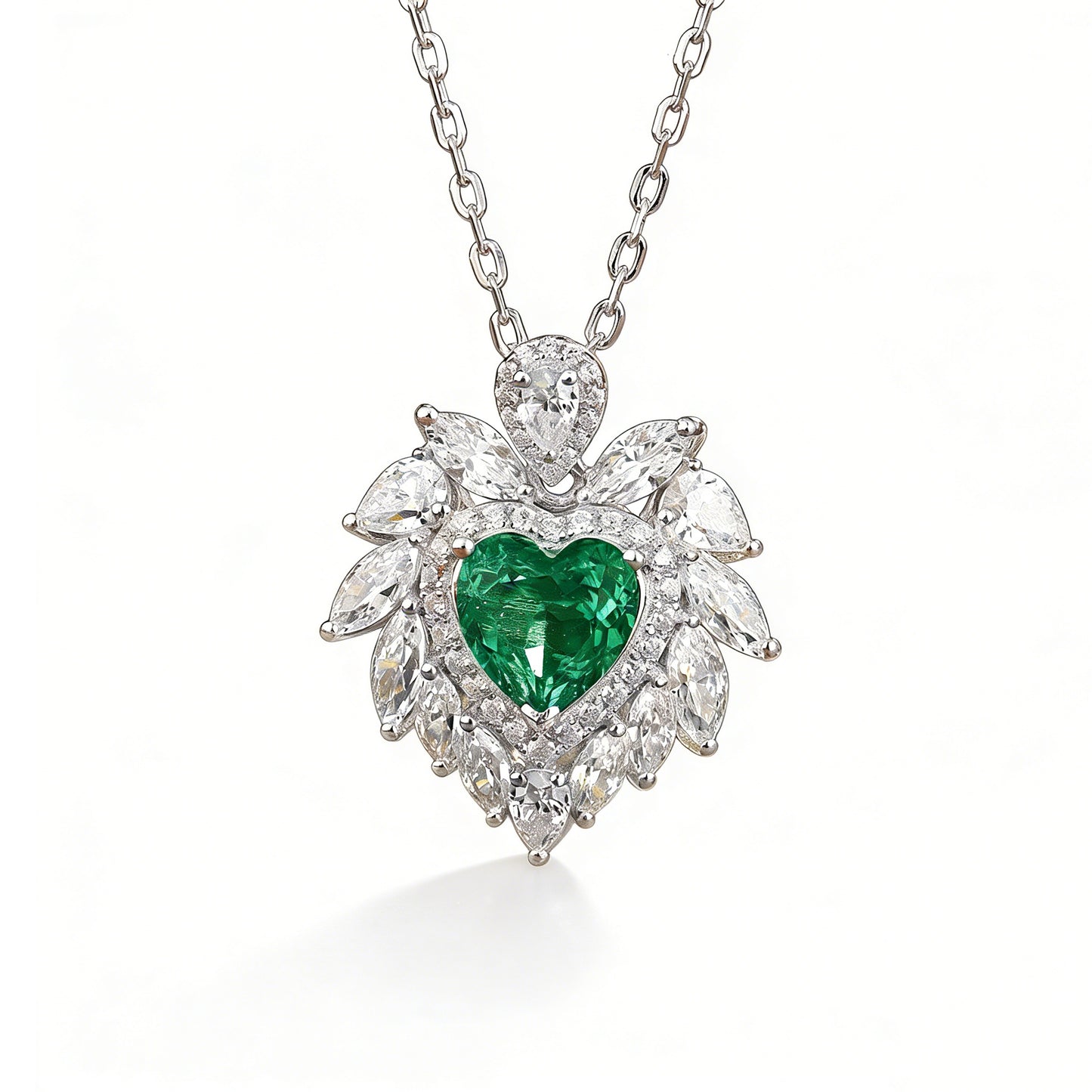 s925 sterling silver lab ruby/sapphire/emerald/paraiba & cz diamond necklace