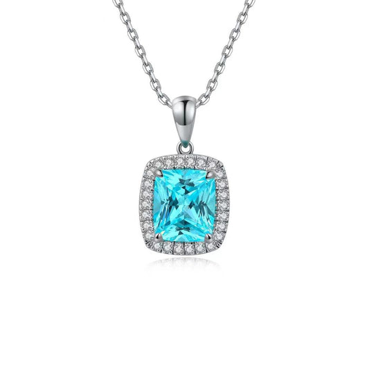 S925 Sterling Silver Lab Paraiba Tourmaline & CZ Diamond Necklace