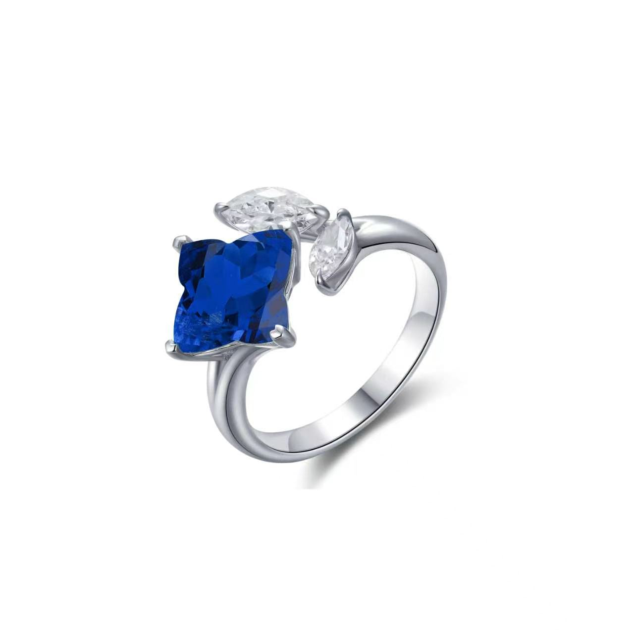 s925 sterling silver lab emerald/sapphire/ruby/paraiba & cz diamond ring