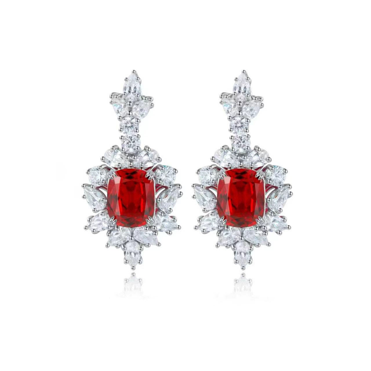 s925 sterling silver lab ruby/sapphire/emerald/paraiba & cz diamond earrings