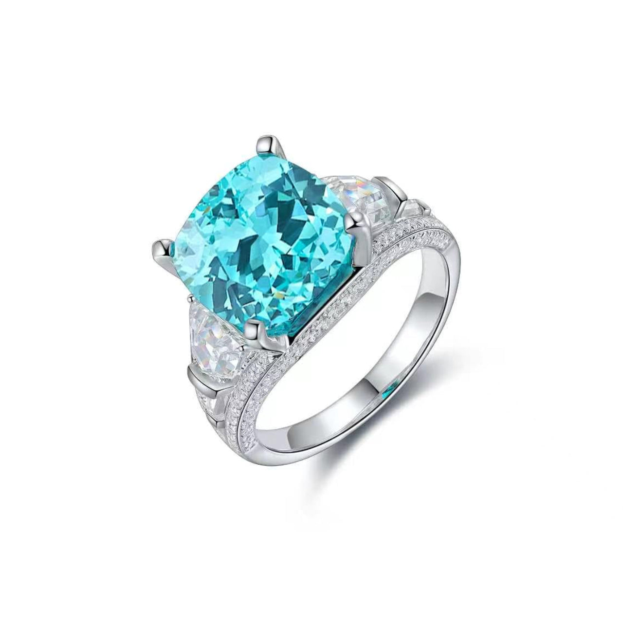 s925 sterling silver lab paraiba/emerald/ruby/sapphire & cz diamond ring