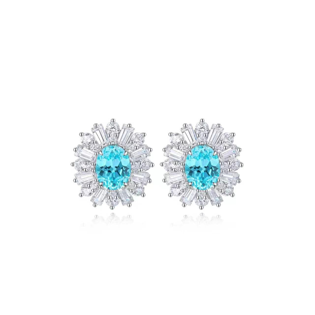 s925 sterling silver lab sapphire/emerald/ruby/paraiba/cobalt spinel & cz diamond stud earrings