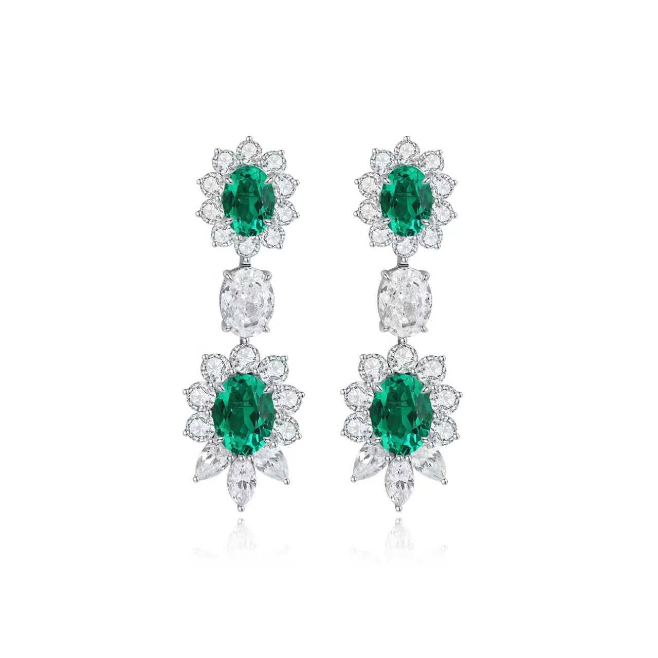 s925 sterling silver lab sapphire/emerald/ruby/paraiba & cz diamond earrings