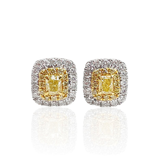 14K/18K GOLD 0.46 CTW YELLOW DIAMOND&DIAMOND STUD EARRINGS