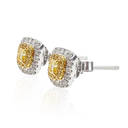 14K/18K GOLD 0.46 CTW YELLOW DIAMOND&DIAMOND STUD EARRINGS
