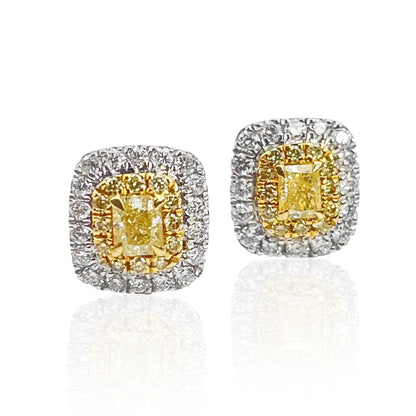 14K/18K GOLD 0.46 CTW YELLOW DIAMOND&DIAMOND STUD EARRINGS