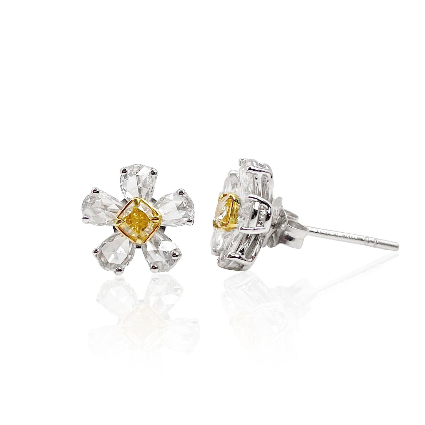 14k/18k gold 0.97 ctw yellow diamond&diamond stud earrings