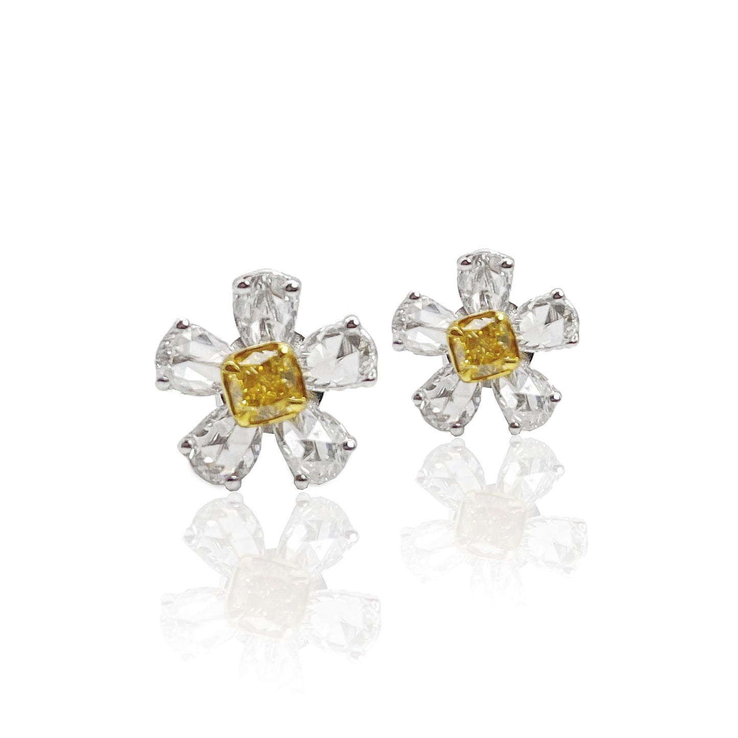 14k/18k gold 0.97 ctw yellow diamond&diamond stud earrings