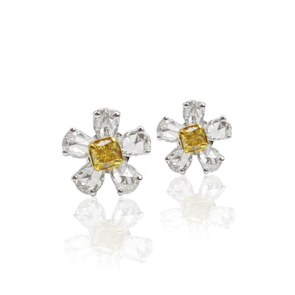 14K/18K GOLD 0.97 CTW YELLOW DIAMOND&DIAMOND STUD EARRINGS