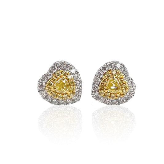 Heart Shaped Diamond Studs ,14K Gold 0.39 CTW Yellow Diamond&Diamond Studs ,Gift for Mom, Gift for Her, Minimalist Style Earrings