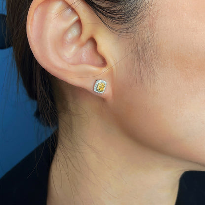 14K/18K GOLD 0.46 CTW YELLOW DIAMOND&DIAMOND STUD EARRINGS