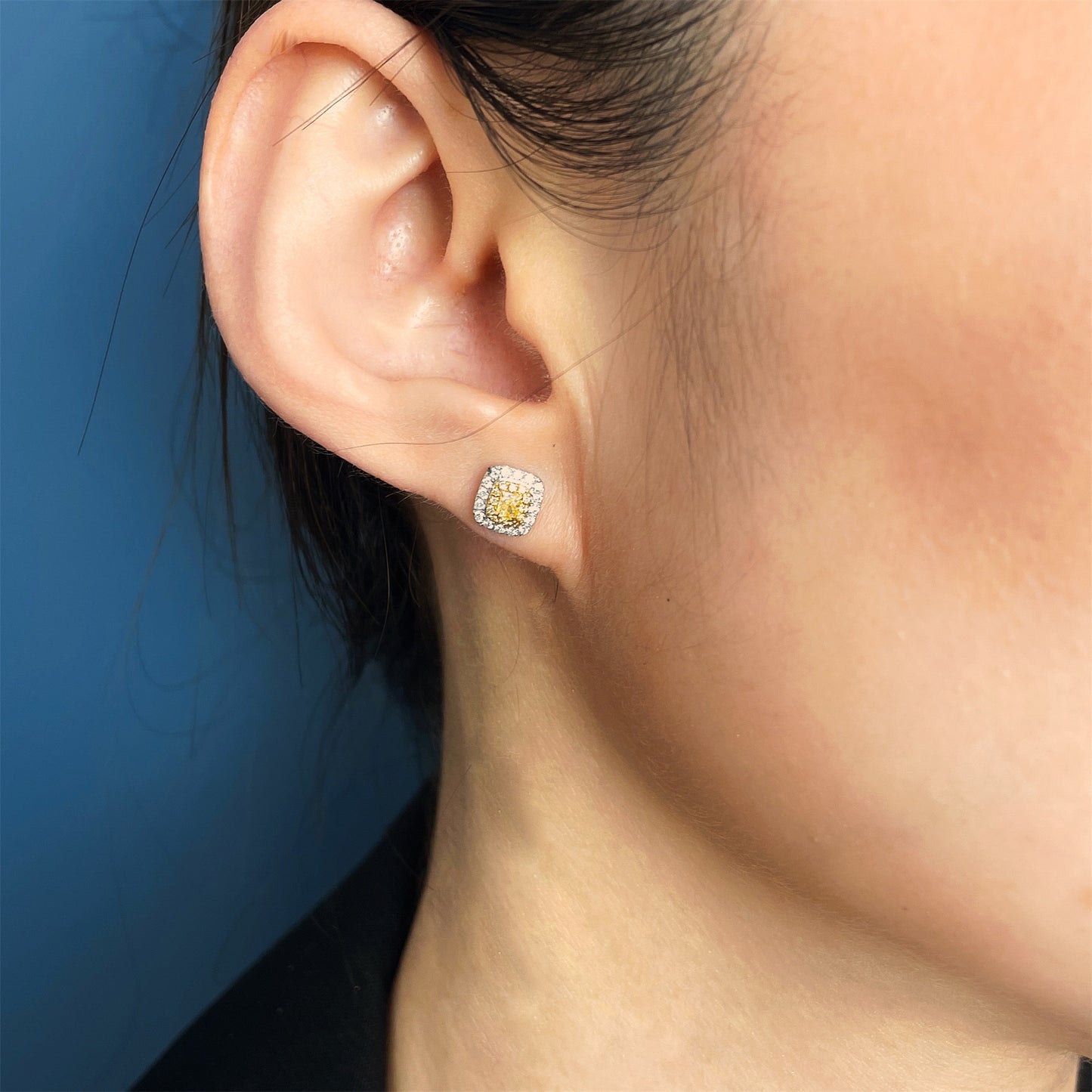 14k/18k gold 0.46 ctw yellow diamond&diamond stud earrings