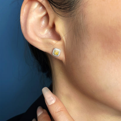 14K/18K GOLD 0.46 CTW YELLOW DIAMOND&DIAMOND STUD EARRINGS