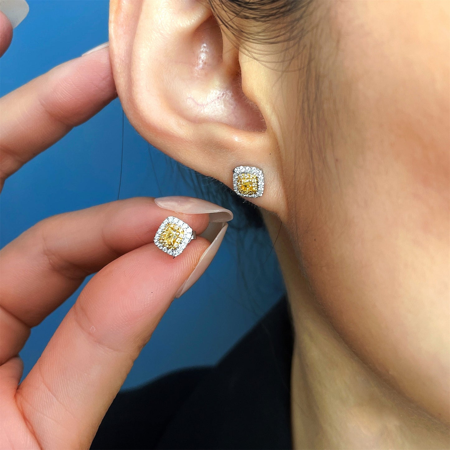 14k/18k gold 0.46 ctw yellow diamond&diamond stud earrings