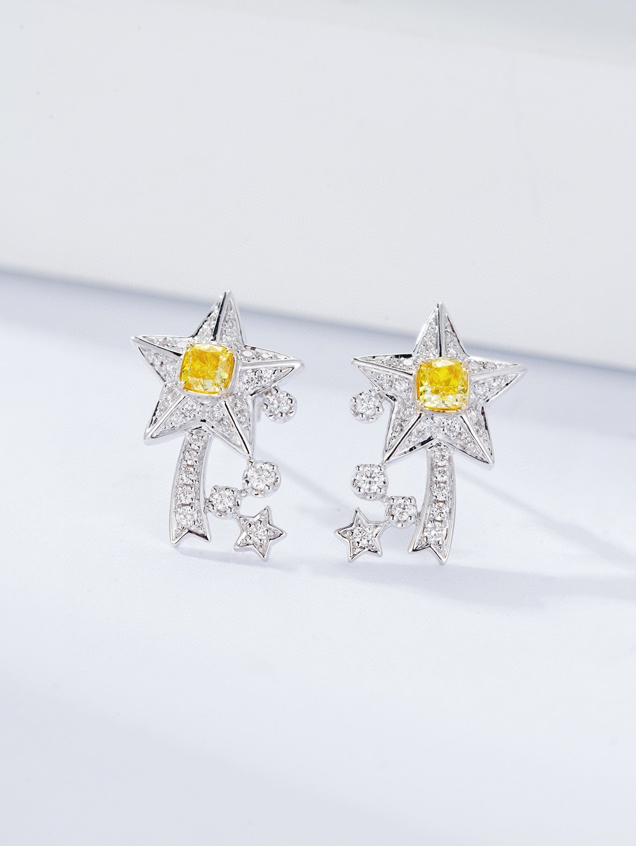 14k/18k white gold 0.48 ctw fancy natural yellow diamond & diamond earrings