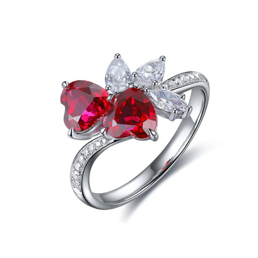 Heart Cluster Ruby Engagement Ring – Sterling Silver Vintage Art Deco Ring – Unique July Birthstone Promise & Anniversary Gift for Her