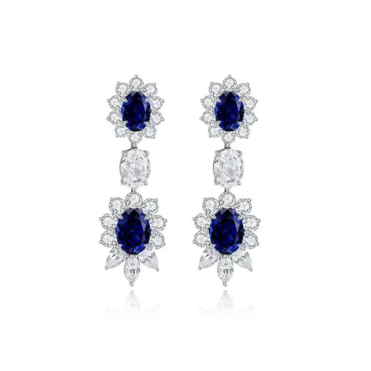 S925 Sterling Silver Lab Sapphire/Emerald/Ruby/Paraiba & CZ Diamond Earrings