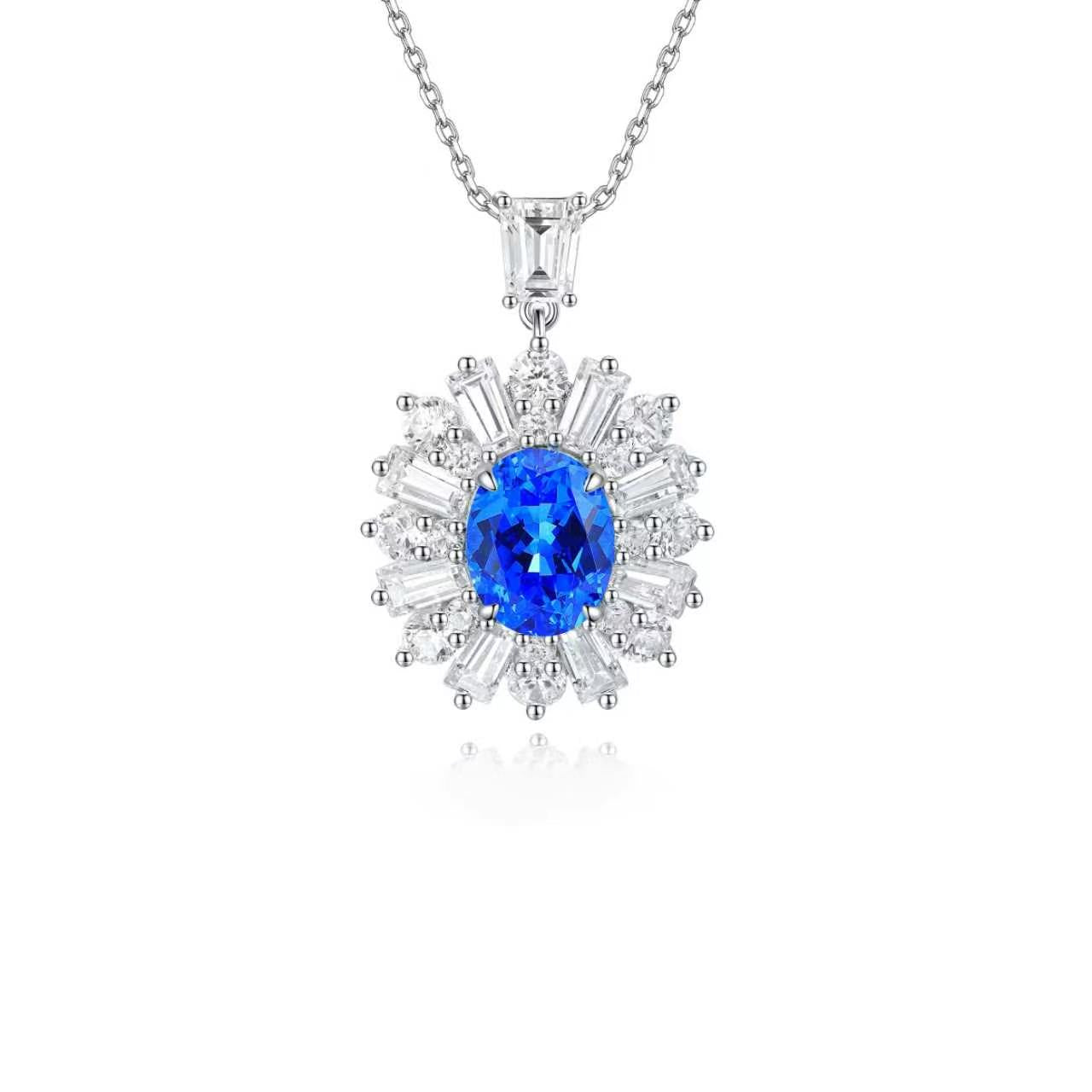 s925 sterling silver lab paraiba/cobalt spinel/emerald/sapphire/ruby & cz diamond necklace