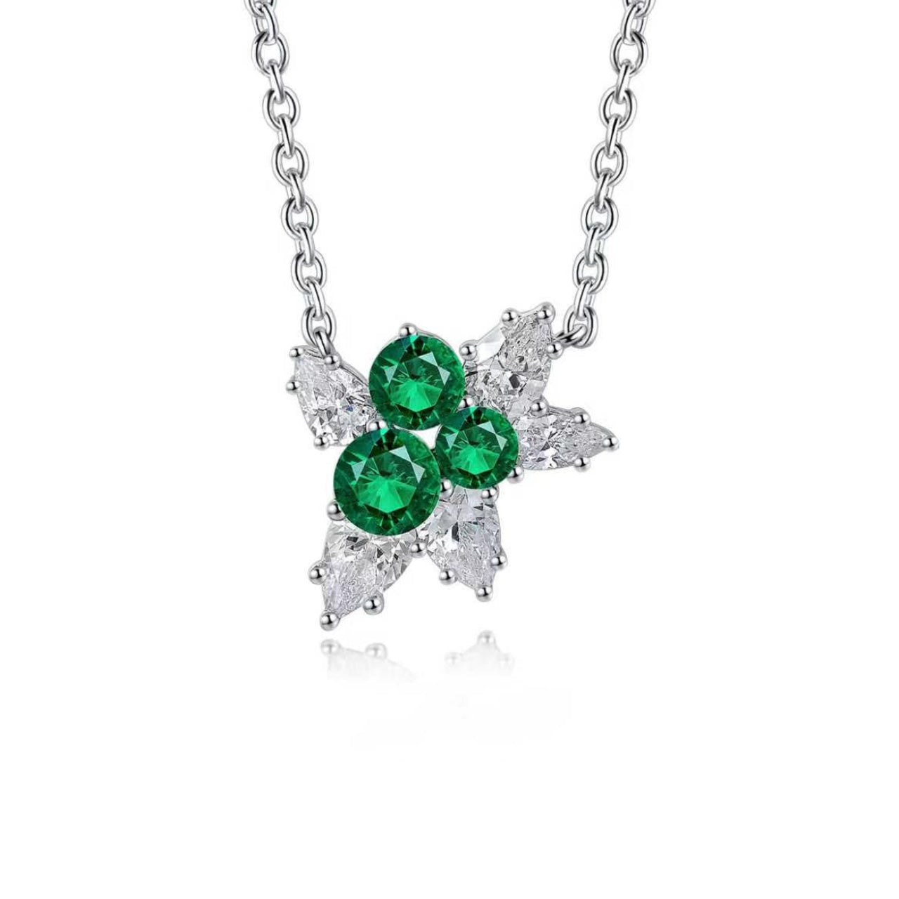 s925 sterling silver lab ruby/emerald/sapphire/paraiba & cz diamond necklace
