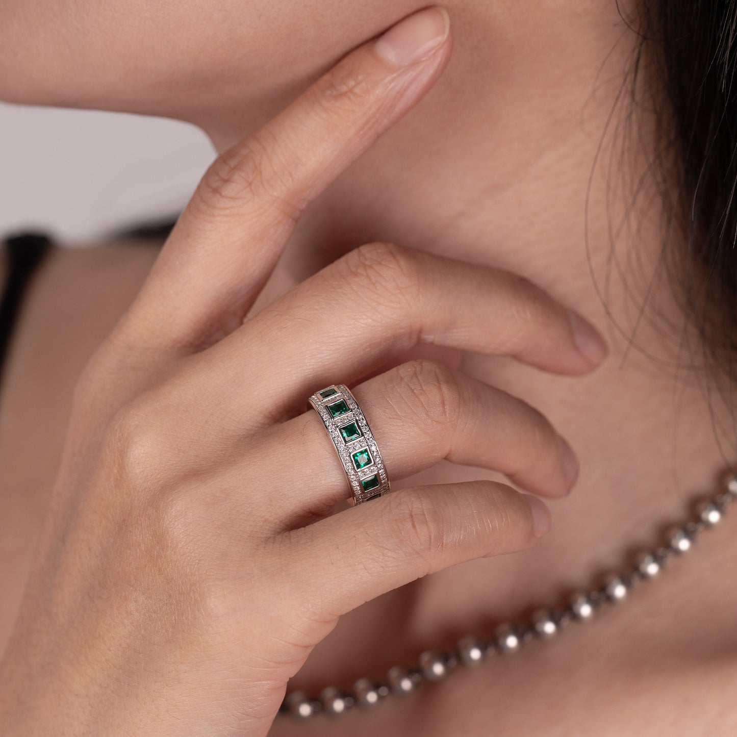s925 sterling silver lab emerald/ruby/sapphire & cz diamond ring