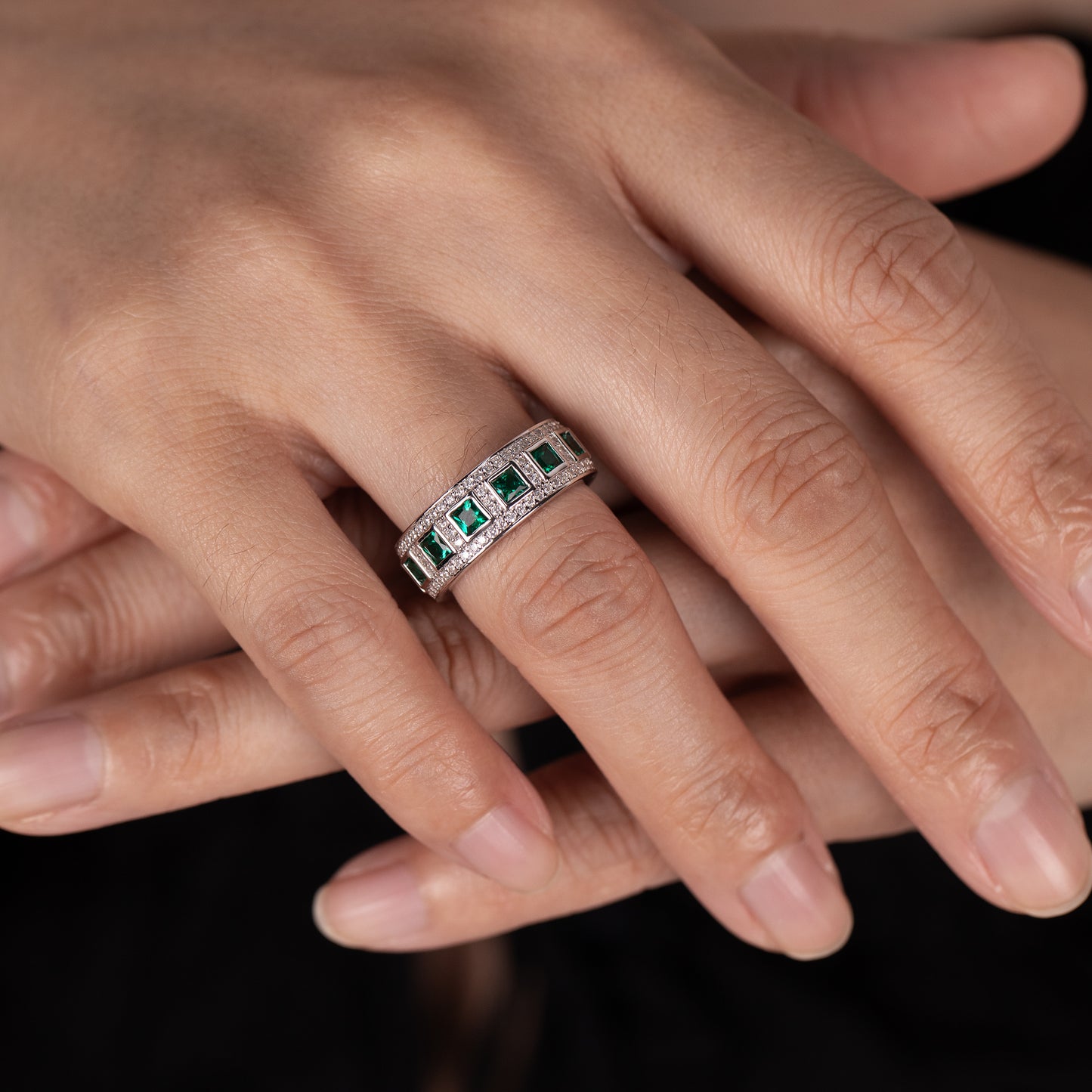 s925 sterling silver lab emerald/ruby/sapphire & cz diamond ring