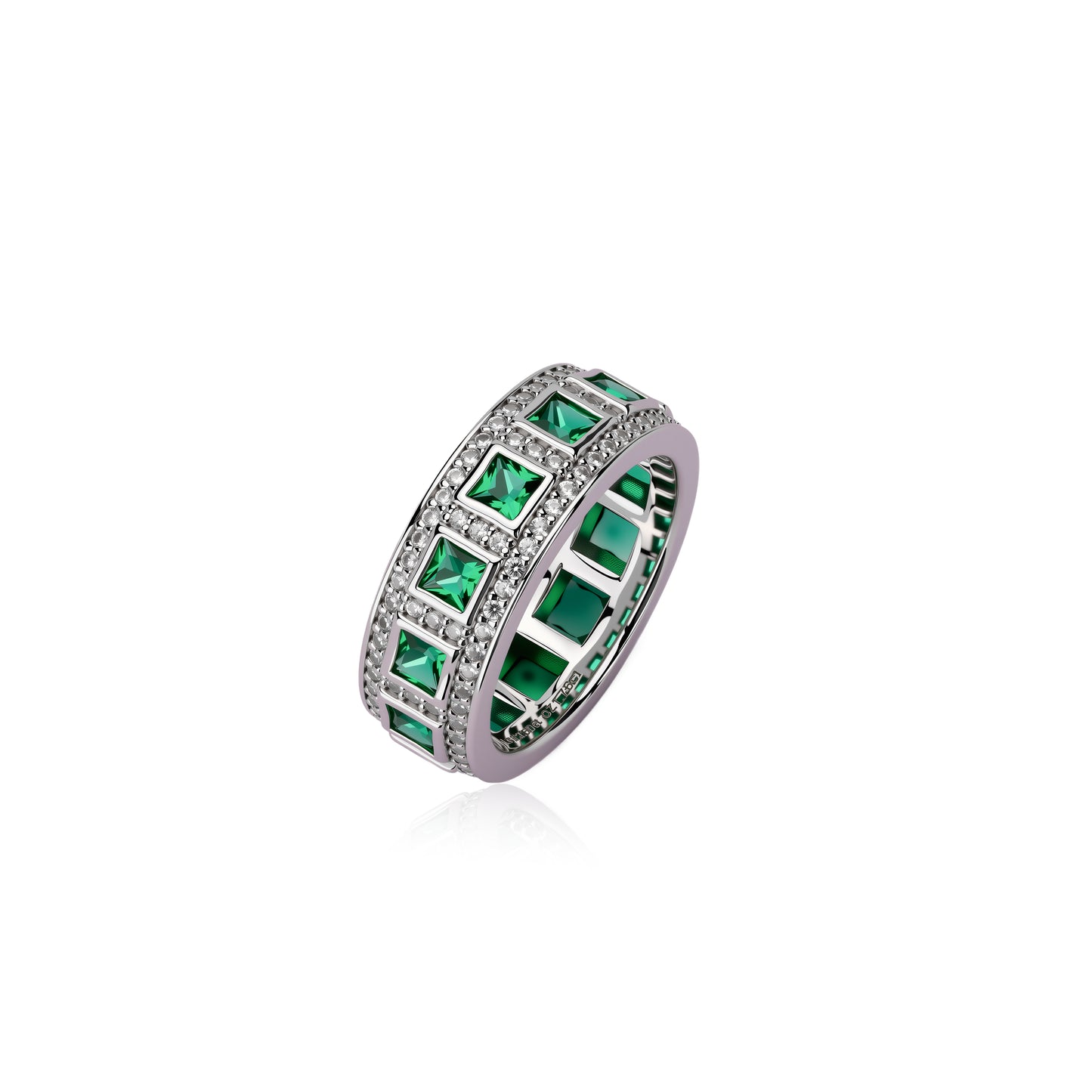 s925 sterling silver lab emerald/ruby/sapphire & cz diamond ring