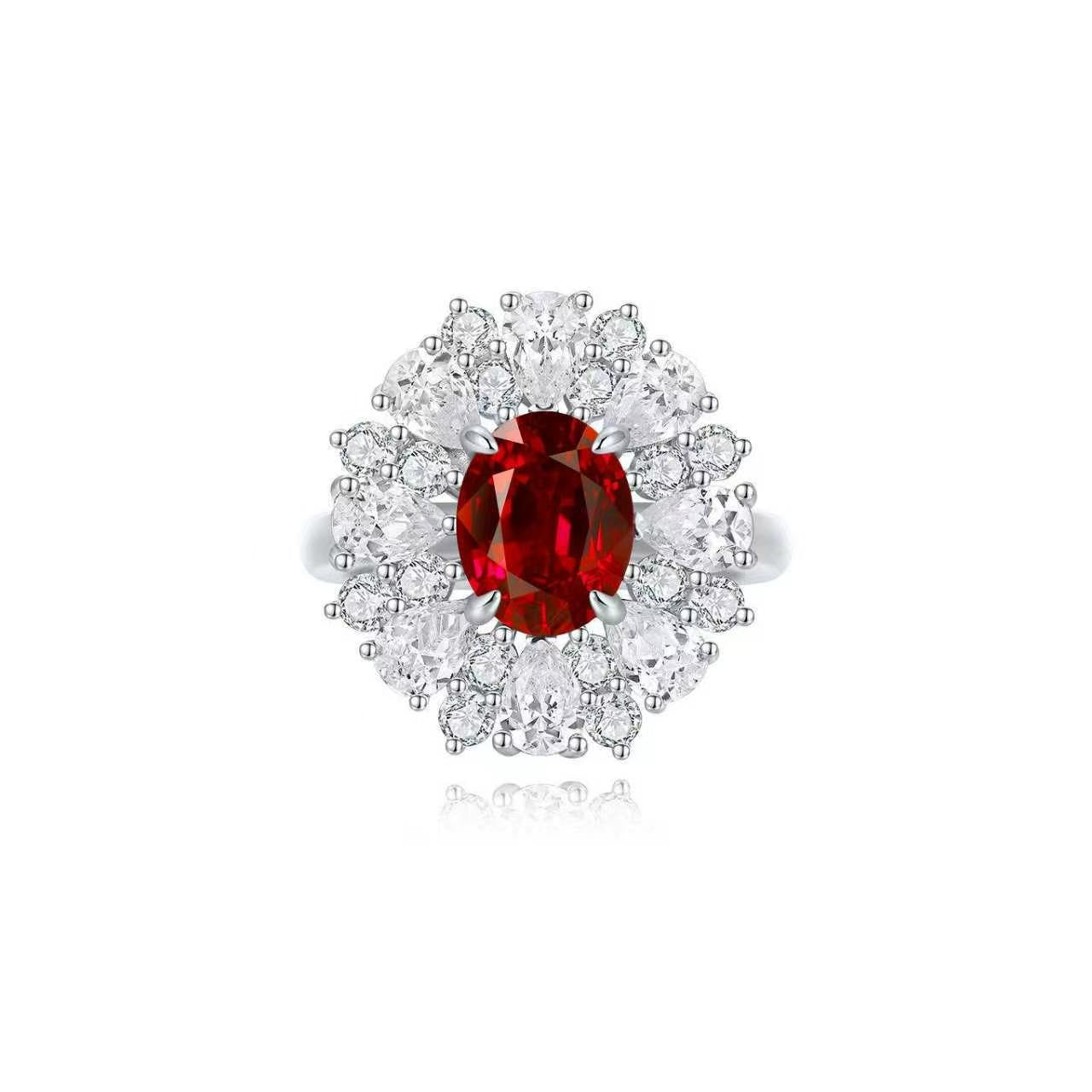 s925 sterling silver lab emerald/ruby/sapphire & cz diamond ring