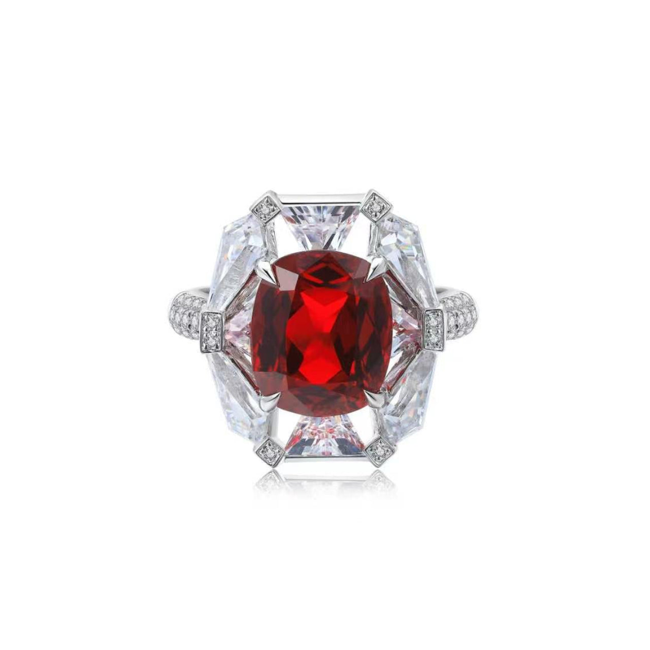 s925 sterling silver lab ruby/sapphire & cz diamond ring