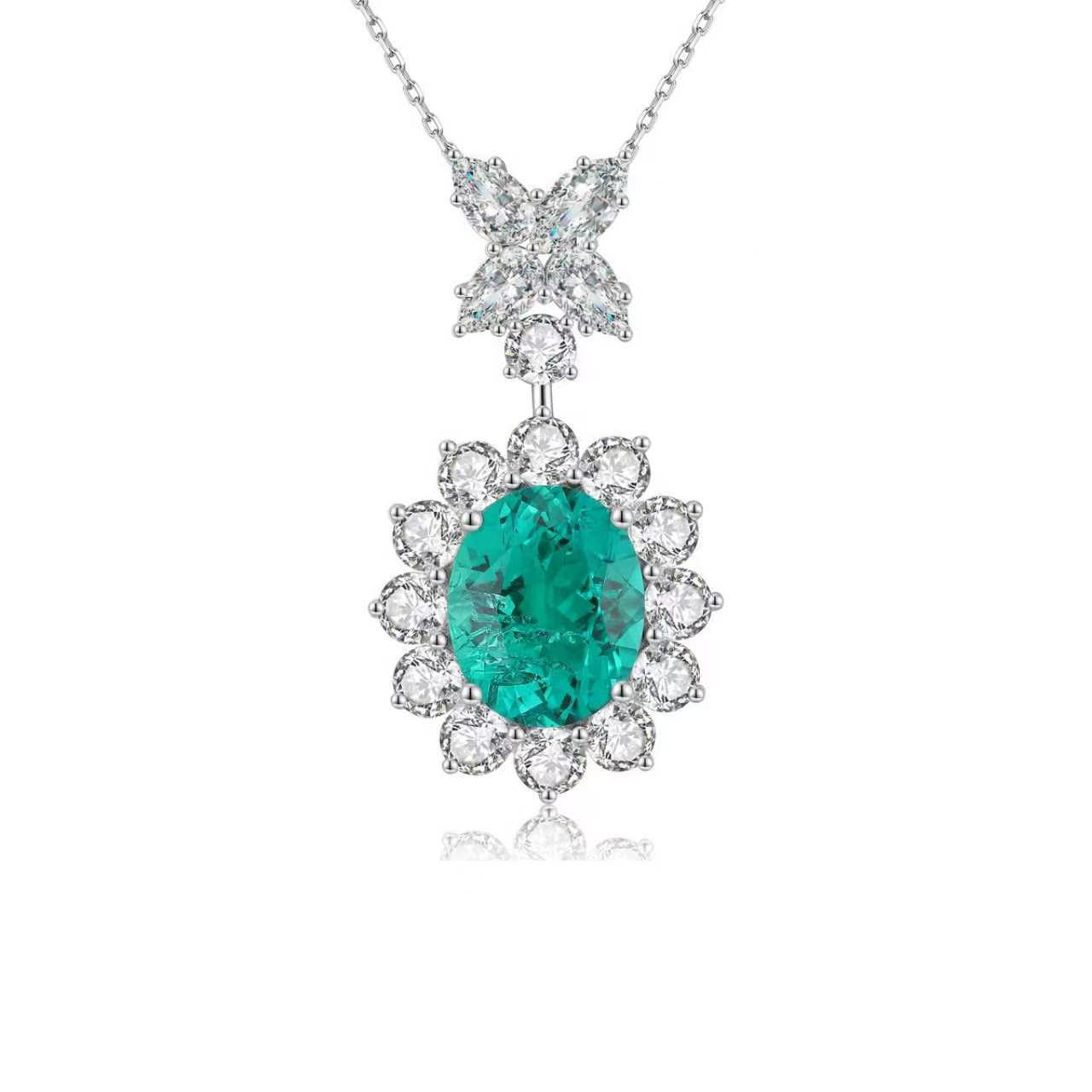 s925 sterling silver lab cobalt spinel/paraiba/emerald/sapphire/ruby & cz diamond necklace