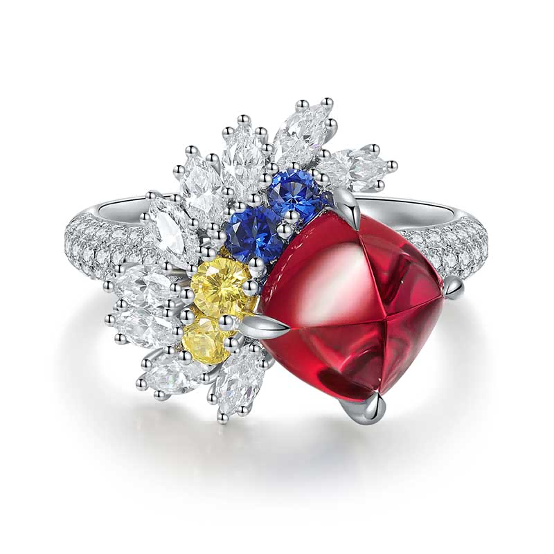s925 sterling silver lab ruby/sapphire/emerald/paraiba & cz diamond ring